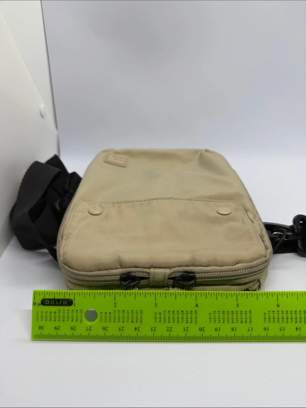 Beige Crossbody Messenger Bag with Black Adjustable Strap